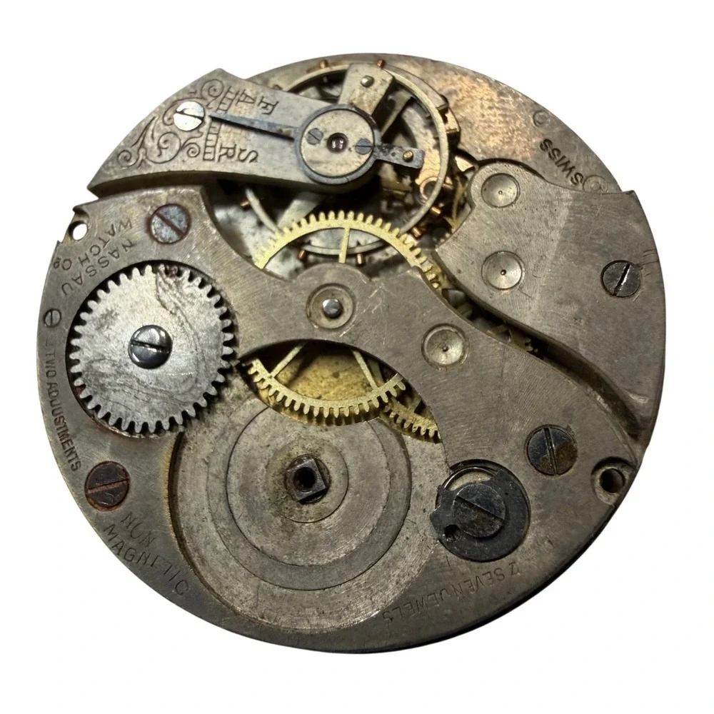 Nassau Watch Co Swiss Pocket Watch Movement 7 Jewels Non-Magnetic Repair